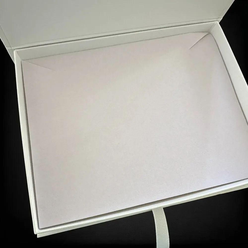 White Satin Ribbon Gift Box Velvet Insert Interior 7" x 5.5" x 1.25" Jewelry - Picture 3 of 5